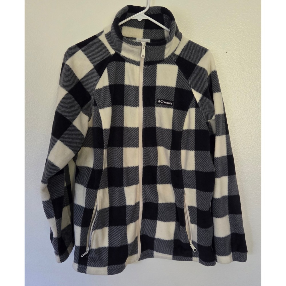 Columbia Womens Benton Springs Print Full Zip Fleece Jacket 1X Chalk Check Plaid
